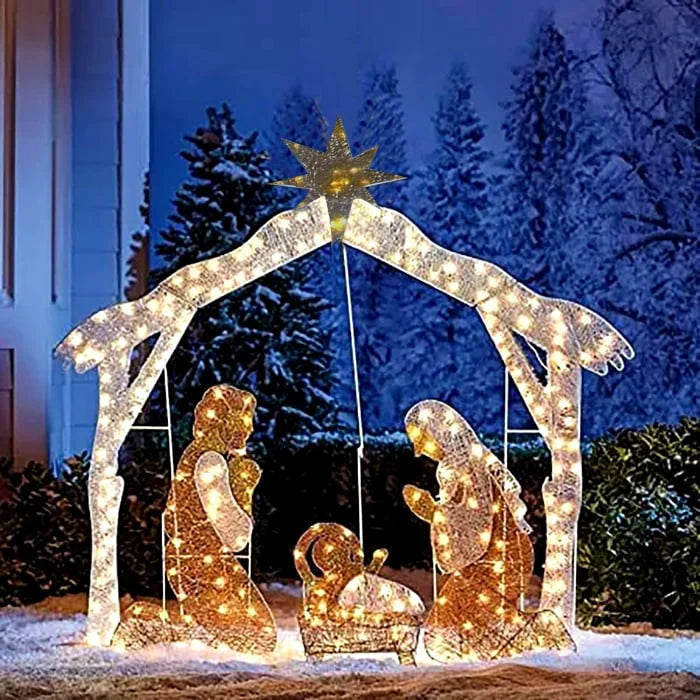 Frendorf | Weiße LED-Gartendekoration „Heilige Familie“