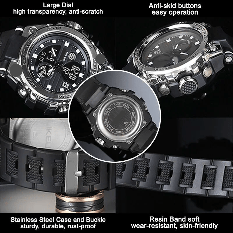 Frendorf | Sportliche Dual-Display Mode Multifunktionale wasserdichte leuchtende Herrenarmbanduhr