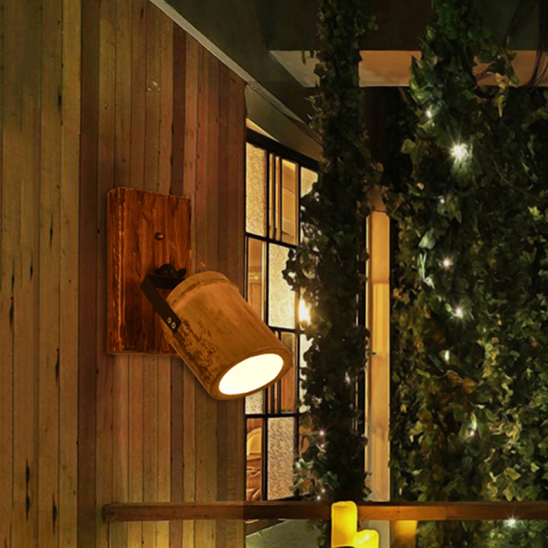 Frendorf | Vintage Zylinder Wandlamp Sconces 2/3-Lichts Bamboe Wandlamp in Bruin met Lineaire Houten Achterplaat