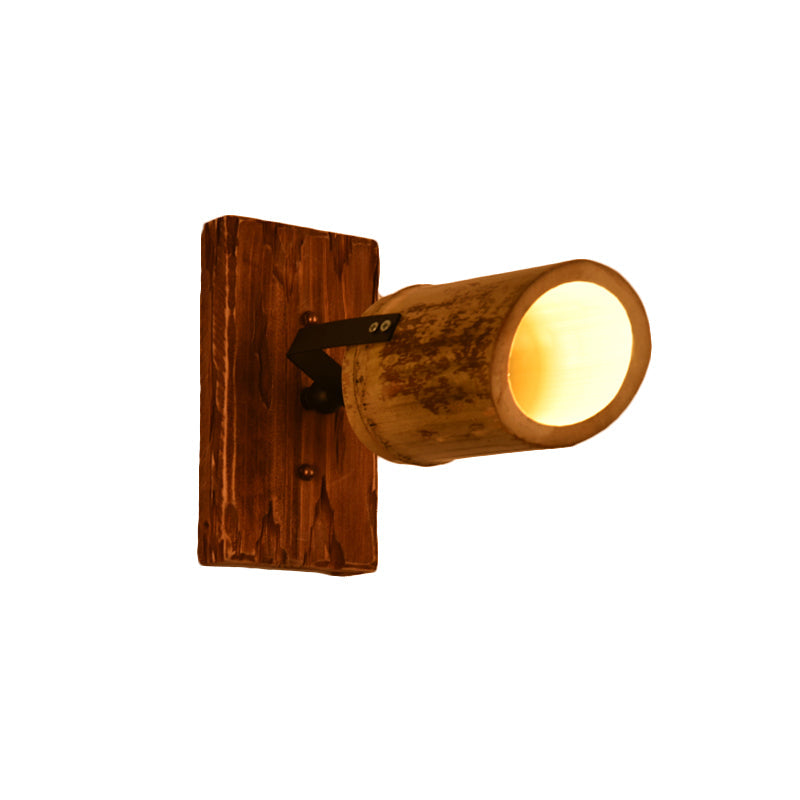 Frendorf | Vintage Zylinder Wandlamp Sconces 2/3-Lichts Bamboe Wandlamp in Bruin met Lineaire Houten Achterplaat