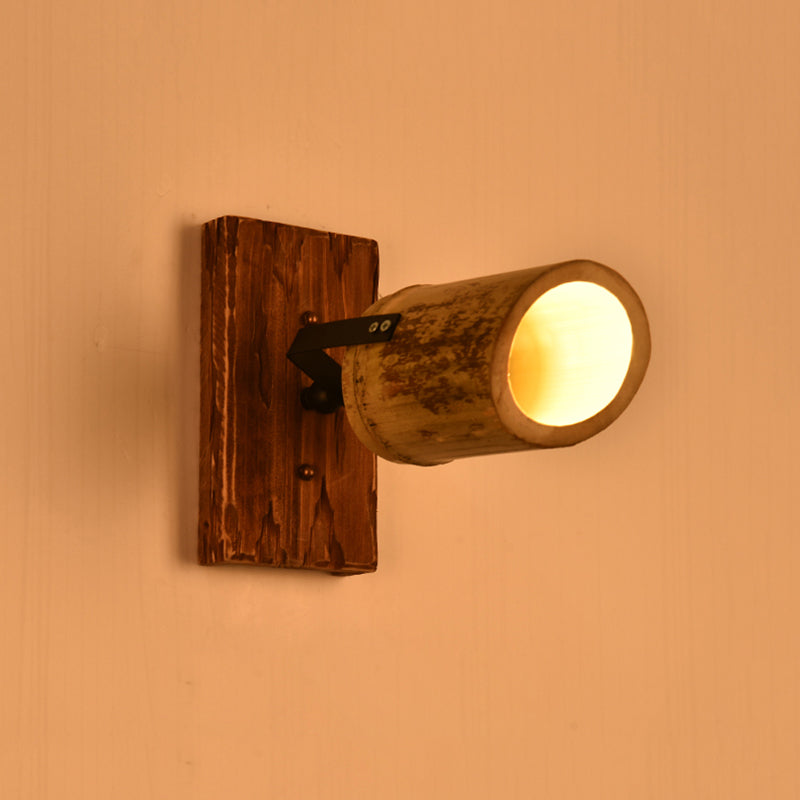 Frendorf | Vintage Zylinder Wandlamp Sconces 2/3-Lichts Bamboe Wandlamp in Bruin met Lineaire Houten Achterplaat
