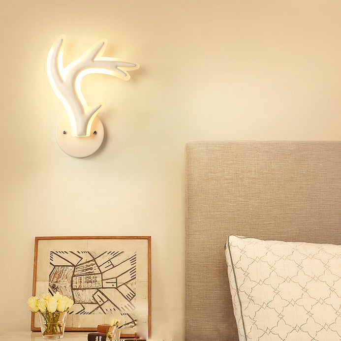 Hirschhorn LED Wandlicht Tierstil Acryl Wandleuchte in Weiß für Erwachsene Kinder Schlafzimmer