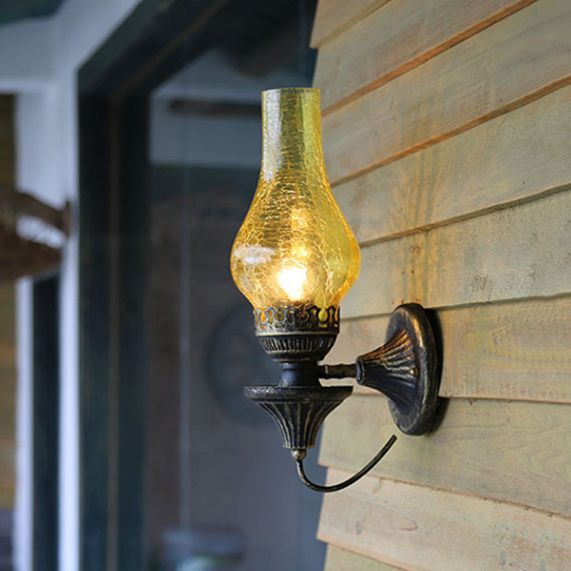 Frendorf | Fabrieksvaas Schaduw Wandlamp 1 Hoofd Geel/Helder Kraakglas Wandverlichting Armatuur voor Buiten