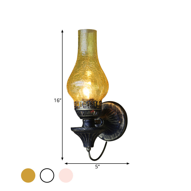 Frendorf | Fabrieksvaas Schaduw Wandlamp 1 Hoofd Geel/Helder Kraakglas Wandverlichting Armatuur voor Buiten