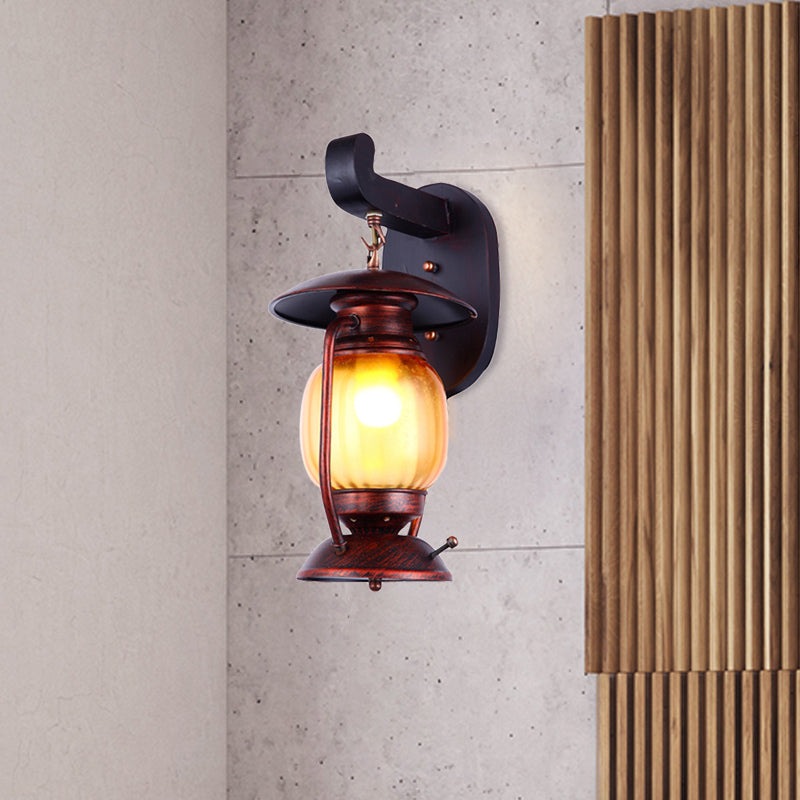 Frendorf | 1 Licht Wandschijnwerper Verlichting Loft Kerosine Amber Glas Wandlamp in Koper voor Trap
