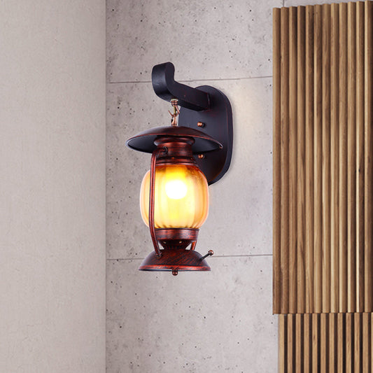 Frendorf | 1 Licht Wandschijnwerper Verlichting Loft Kerosine Amber Glas Wandlamp in Koper voor Trap