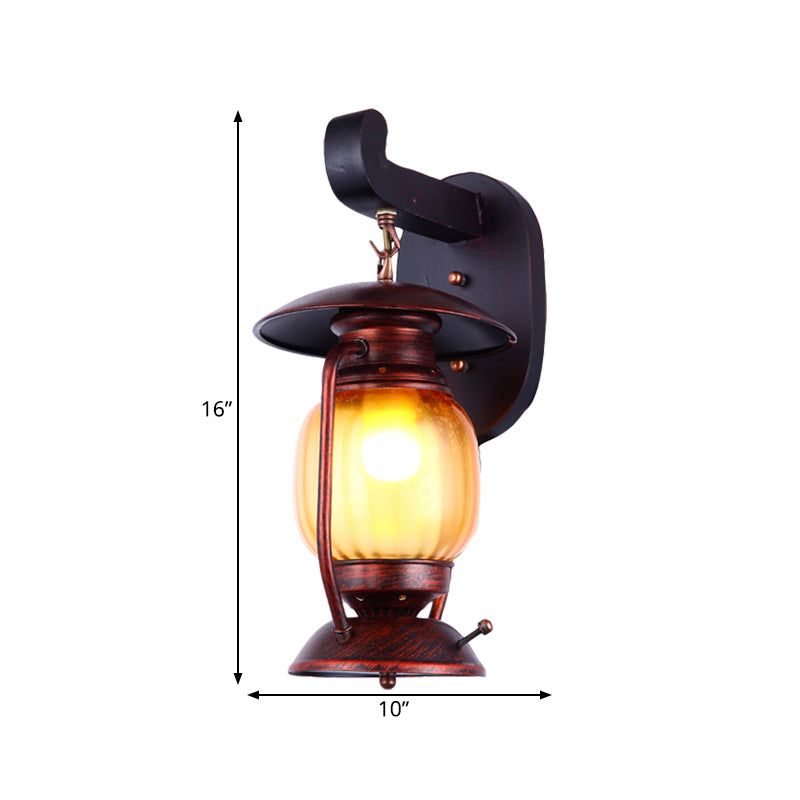 Frendorf | 1 Licht Wandschijnwerper Verlichting Loft Kerosine Amber Glas Wandlamp in Koper voor Trap