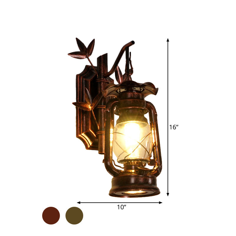 Frendorf | Industriële Lantaarn Wandlamp 1 Kop Duidelijk Glas Muurplaat Verlichtingsarmatuur in Brons/Koper met Metalen Bamboe Achterplaat