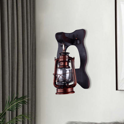 Frendorf | 1 Licht Wandlamp Industriële Lantaarn Helder Glas Wandverlichting Ideeën in Koper met Houten Achterplaat
