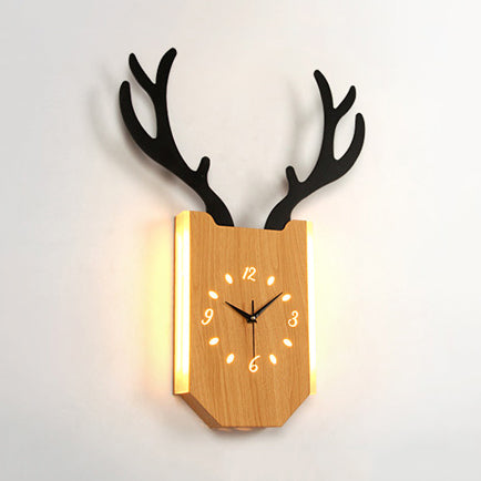 Frendorf | Houten Klokvorm Sconces Verlichting met Herten Hoorns Hal Foyer Rustiek Dier LED Wandlamp