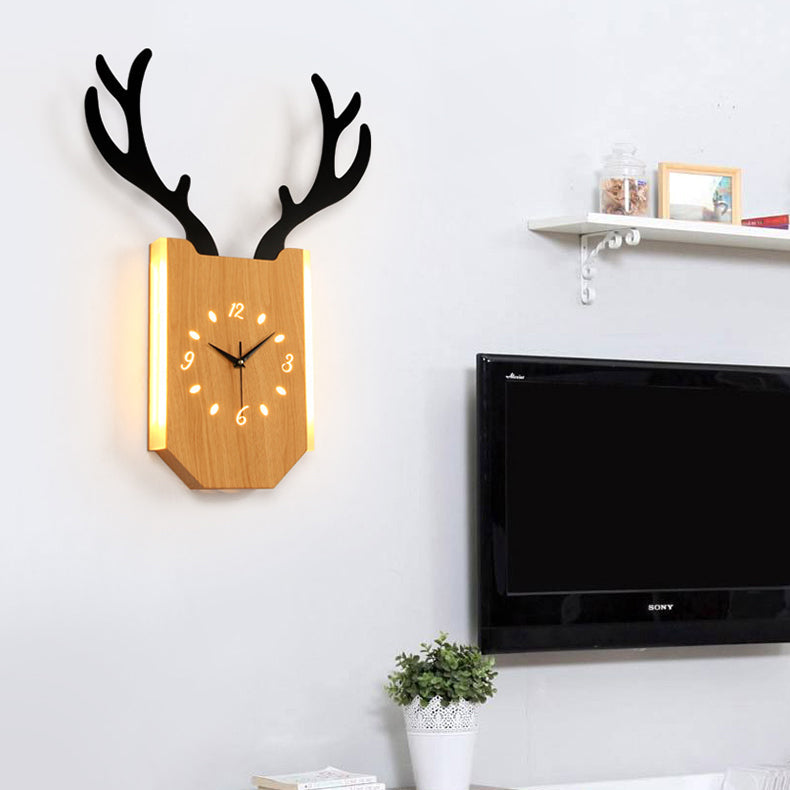 Frendorf | Houten Klokvorm Sconces Verlichting met Herten Hoorns Hal Foyer Rustiek Dier LED Wandlamp