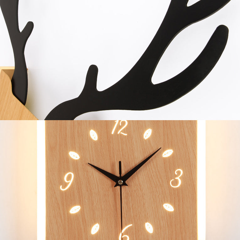 Frendorf | Houten Klokvorm Sconces Verlichting met Herten Hoorns Hal Foyer Rustiek Dier LED Wandlamp