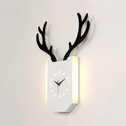Frendorf | Houten Klokvorm Sconces Verlichting met Herten Hoorns Hal Foyer Rustiek Dier LED Wandlamp