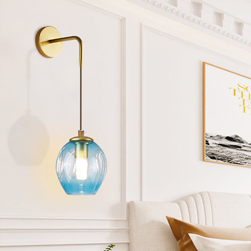 Frendorf | Post Modern 1 Licht Wandlamp Gouden Tulp Wandlamp Sconces met Blauw/Grijs Rimpeld Glas Schaduw
