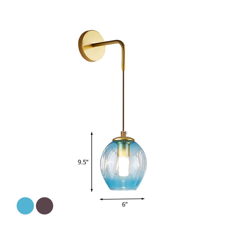Frendorf | Post Modern 1 Licht Wandlamp Gouden Tulp Wandlamp Sconces met Blauw/Grijs Rimpeld Glas Schaduw