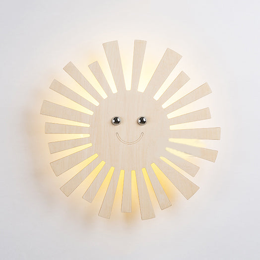 Schöne beige Wandlampe mit Cartoon-Muster Holz LED Wandlampe für Wohnzimmer Kinderzimmer