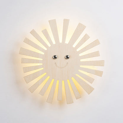 Schöne beige Wandlampe mit Cartoon-Muster Holz LED Wandlampe für Wohnzimmer Kinderzimmer