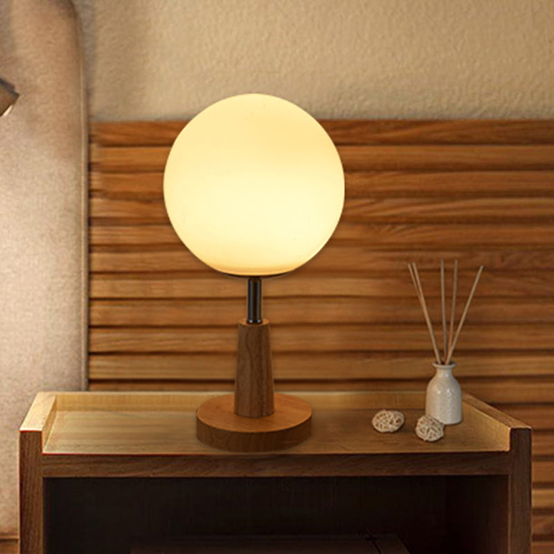 Globe/Zylinder/Quadratische Nachttischlampe Modernist Satinierte Glas 1 Licht Holz Nachttischlampe für Nachtseite