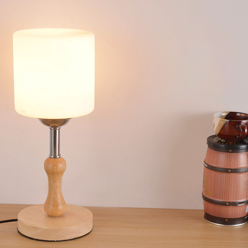 Globe/Zylinder/Quadratische Nachttischlampe Modernist Satinierte Glas 1 Licht Holz Nachttischlampe für Nachtseite
