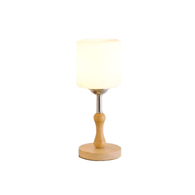 Globe/Zylinder/Quadratische Nachttischlampe Modernist Satinierte Glas 1 Licht Holz Nachttischlampe für Nachtseite