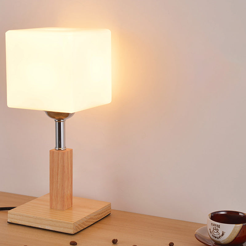 Globe/Zylinder/Quadratische Nachttischlampe Modernist Satinierte Glas 1 Licht Holz Nachttischlampe für Nachtseite
