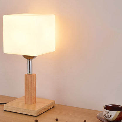 Globe/Zylinder/Quadratische Nachttischlampe Modernist Satinierte Glas 1 Licht Holz Nachttischlampe für Nachtseite