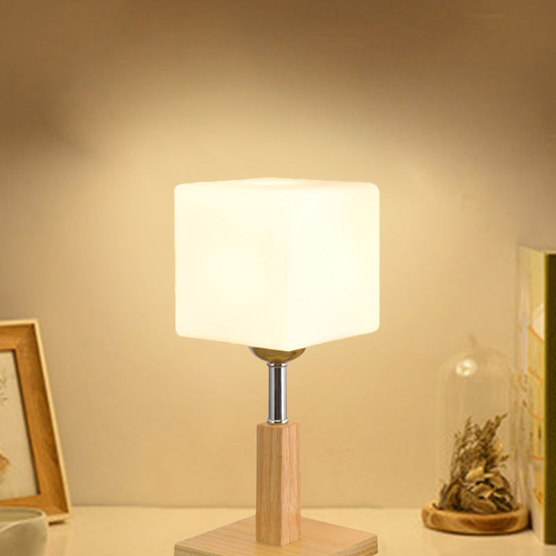 Globe/Zylinder/Quadratische Nachttischlampe Modernist Satinierte Glas 1 Licht Holz Nachttischlampe für Nachtseite
