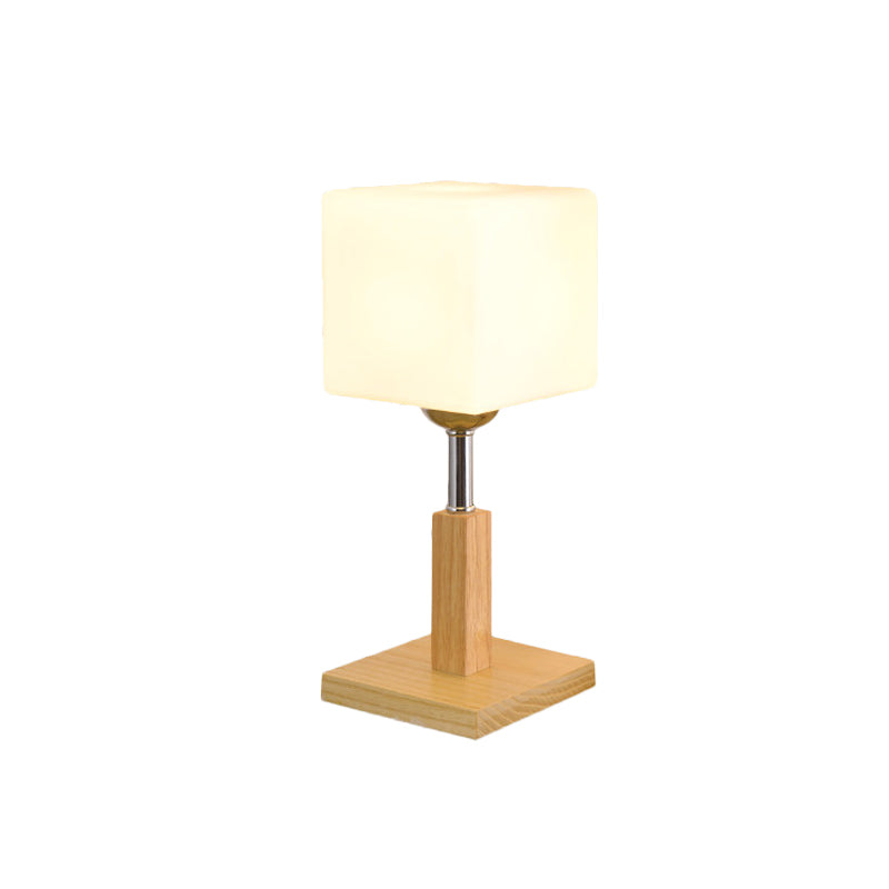 Globe/Zylinder/Quadratische Nachttischlampe Modernist Satinierte Glas 1 Licht Holz Nachttischlampe für Nachtseite