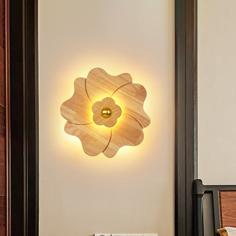 Frendorf | Blumen Nachttisch Wandlampe Sconces Holz 4 Lichter Zeitgenössische LED Wandmontage Lampenarmatur