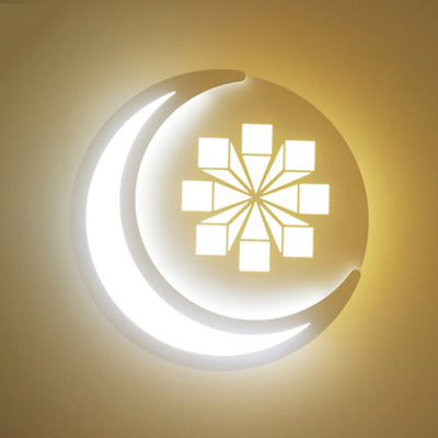Frendorf | Moderne Maan Wandlamp mit Cartoon-Muster Acryl LED Wandleuchte in Weiß für Kinderzimmer