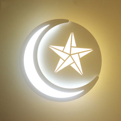 Frendorf | Moderne Maan Wandlamp mit Cartoon-Muster Acryl LED Wandleuchte in Weiß für Kinderzimmer