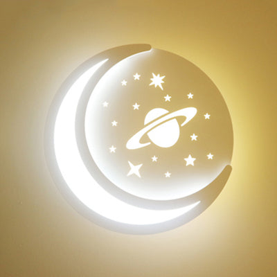 Frendorf | Moderne Maan Wandlamp mit Cartoon-Muster Acryl LED Wandleuchte in Weiß für Kinderzimmer