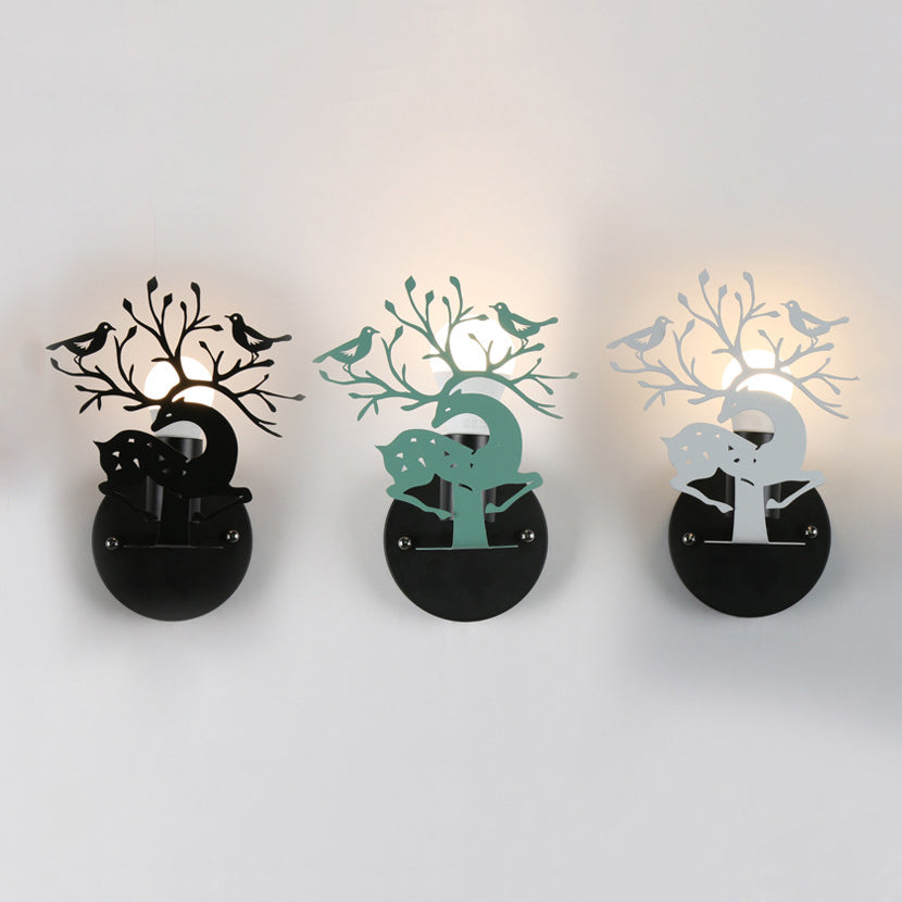 Frendorf | Sika Deer Kindergarten Wandlampe mit Branche & Vogel Metall 1 Licht Tier Lampe