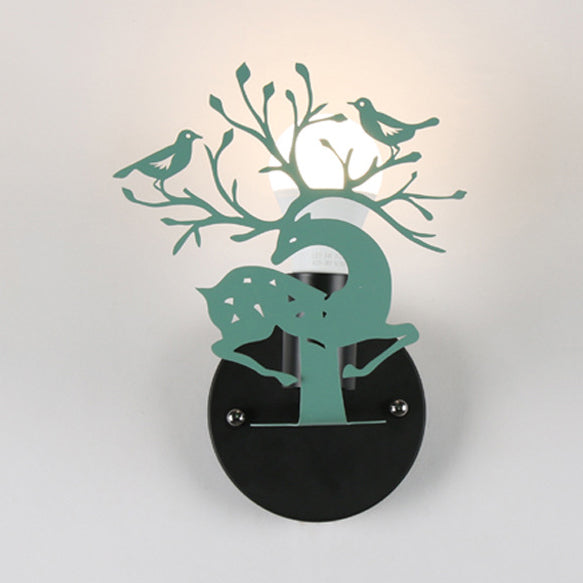Frendorf | Sika Deer Kindergarten Wandlampe mit Branche & Vogel Metall 1 Licht Tier Lampe