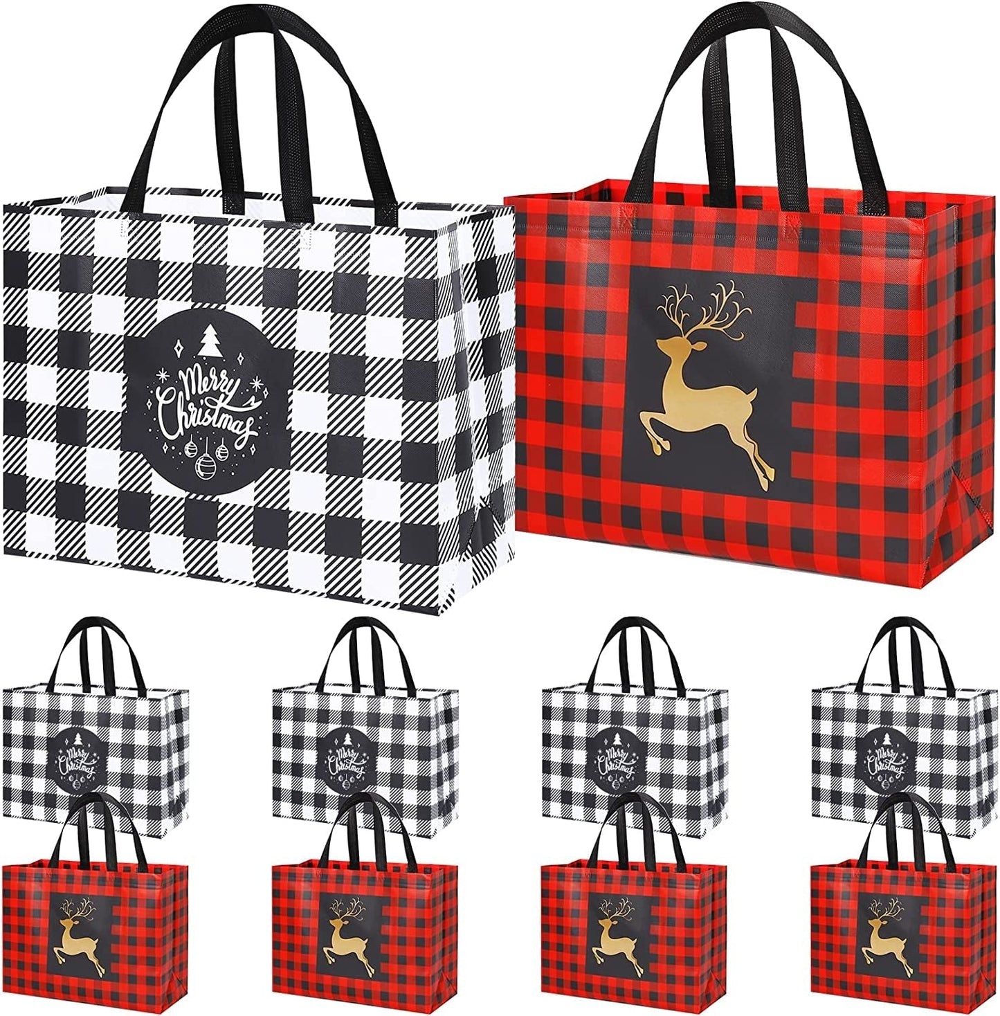 Frendorf | 8er-Pack Extra Große Weihnachtsgeschenktüten, Wiederverwendbare Tragetaschen mit Griff, Nicht-Gewebte Weihnachts-Einkaufsbeutel für die Feiertage, 16,9*12,6*6,8"
