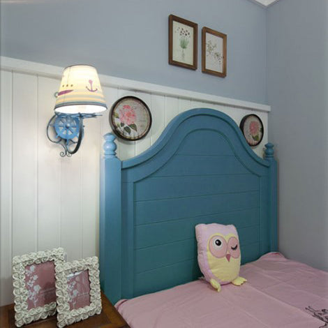 Maritimer Steuerrad-Wandleuchte mit Schiff & Anker Metall 1 Kopf Wandlampe für Kinderzimmer