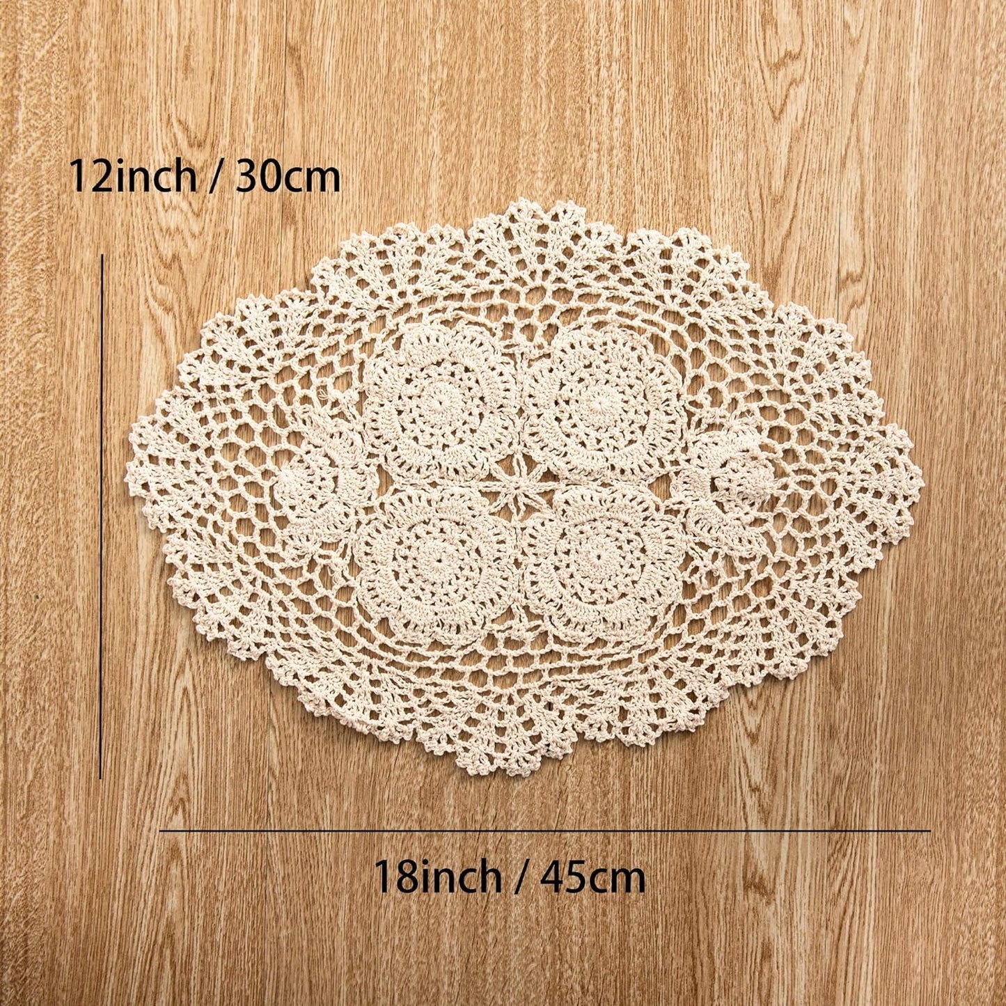 Frendorf | 2-Teilig Handgefertigte Baumwolle Häkel-Untersetzer Ovale Spitze Tischplatzsets 12 X 17 Zoll, Beige