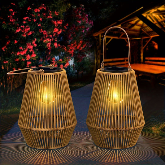 Frendorf | Boho Solar Pendant Lamp Set – Nachhaltige Wicker Laternen für Garten und Balkon