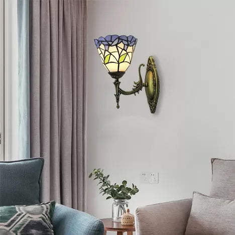 Frendorf | Mehrfarbige Blumenwandbeleuchtung Rustikale Tiffany Einzellicht Wandmontagebeleuchtung für Flur