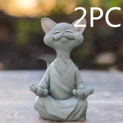 Verspielt Schwarze Buddha Katze Figur Meditation Yoga Sammlerstück Glückliche Katzen Dekor Zuhause Garten Dekoration Gartenornament