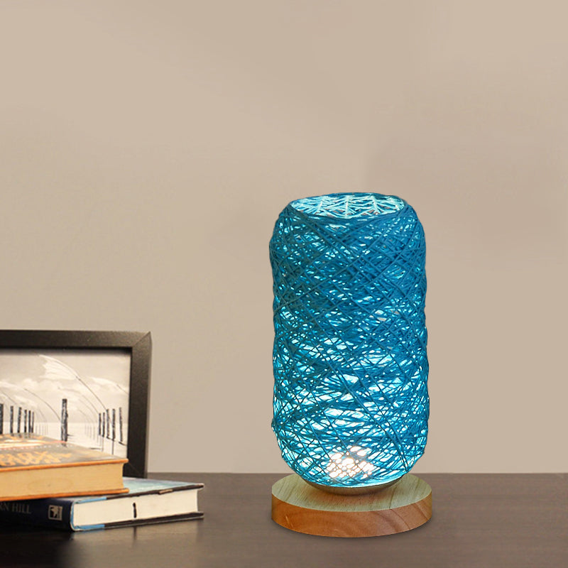 Frendorf | Geribbelte Oblong Mini Nachtstandlamp Macaron Beige/Blauw/Bruin USB Opladen LED Tafellicht met Houten Voetstuk voor Bedzijde