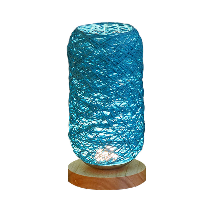 Frendorf | Geribbelte Oblong Mini Nachtstandlamp Macaron Beige/Blauw/Bruin USB Opladen LED Tafellicht met Houten Voetstuk voor Bedzijde