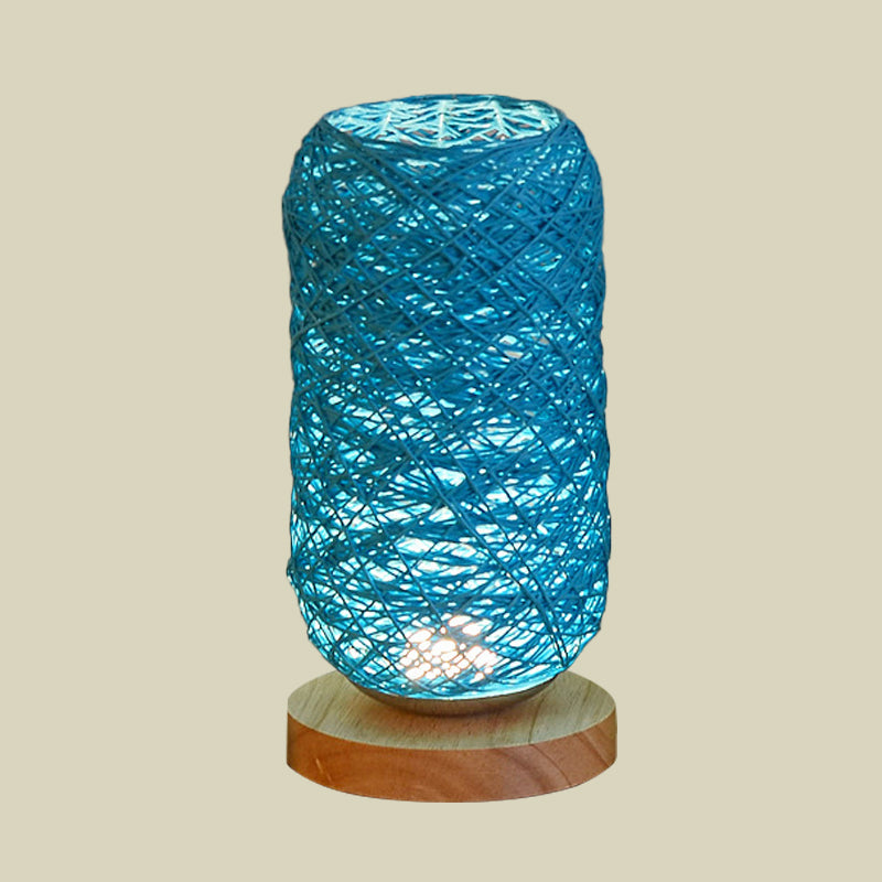 Frendorf | Geribbelte Oblong Mini Nachtstandlamp Macaron Beige/Blauw/Bruin USB Opladen LED Tafellicht met Houten Voetstuk voor Bedzijde