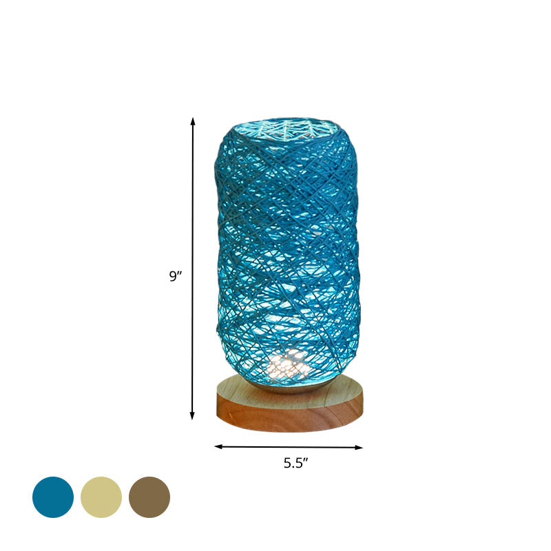Frendorf | Geribbelte Oblong Mini Nachtstandlamp Macaron Beige/Blauw/Bruin USB Opladen LED Tafellicht met Houten Voetstuk voor Bedzijde