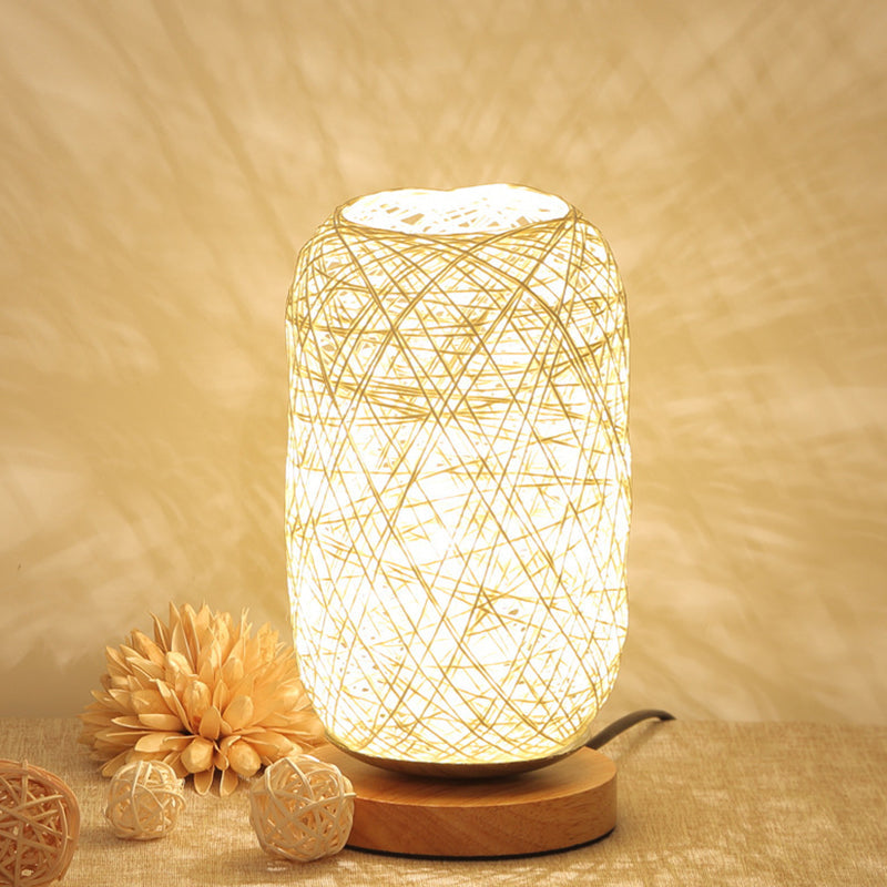 Frendorf | Geribbelte Oblong Mini Nachtstandlamp Macaron Beige/Blauw/Bruin USB Opladen LED Tafellicht met Houten Voetstuk voor Bedzijde