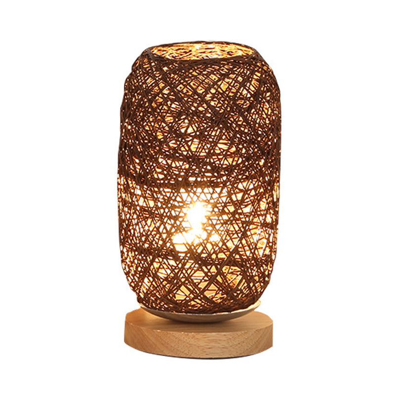 Frendorf | Geribbelte Oblong Mini Nachtstandlamp Macaron Beige/Blauw/Bruin USB Opladen LED Tafellicht met Houten Voetstuk voor Bedzijde