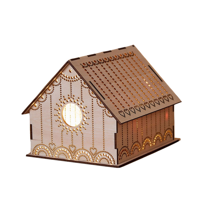Frendorf | Kids Cottage Mini Nachtlicht Holz Schlafzimmer LED Nachttischlampe in Braun mit skulptiertem Blumen/Stern/Liebesherz-Design