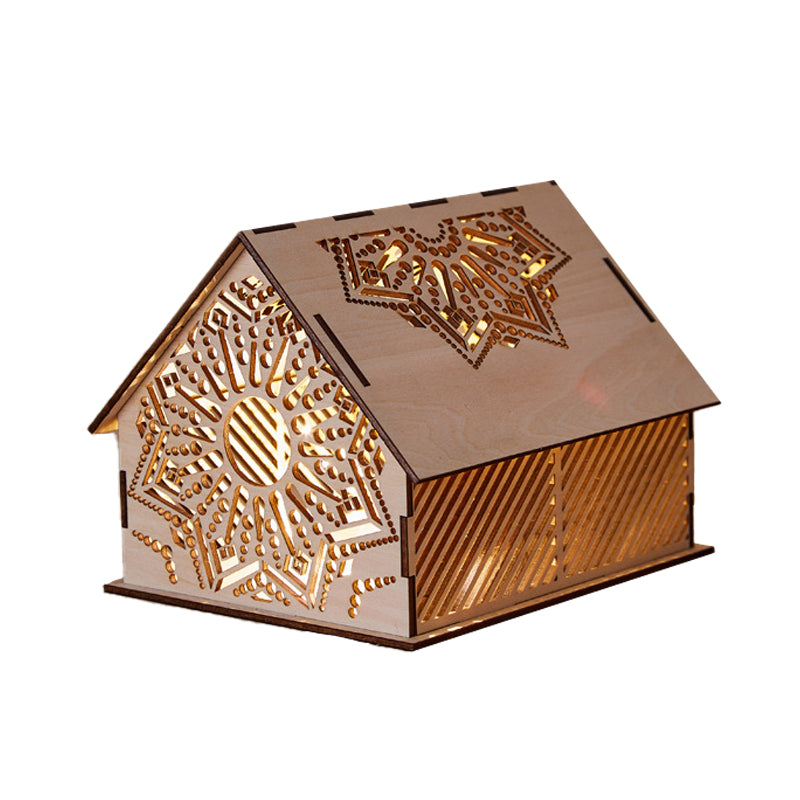 Frendorf | Kids Cottage Mini Nachtlicht Holz Schlafzimmer LED Nachttischlampe in Braun mit skulptiertem Blumen/Stern/Liebesherz-Design