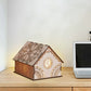 Frendorf | Kids Cottage Mini Nachtlicht Holz Schlafzimmer LED Nachttischlampe in Braun mit skulptiertem Blumen/Stern/Liebesherz-Design