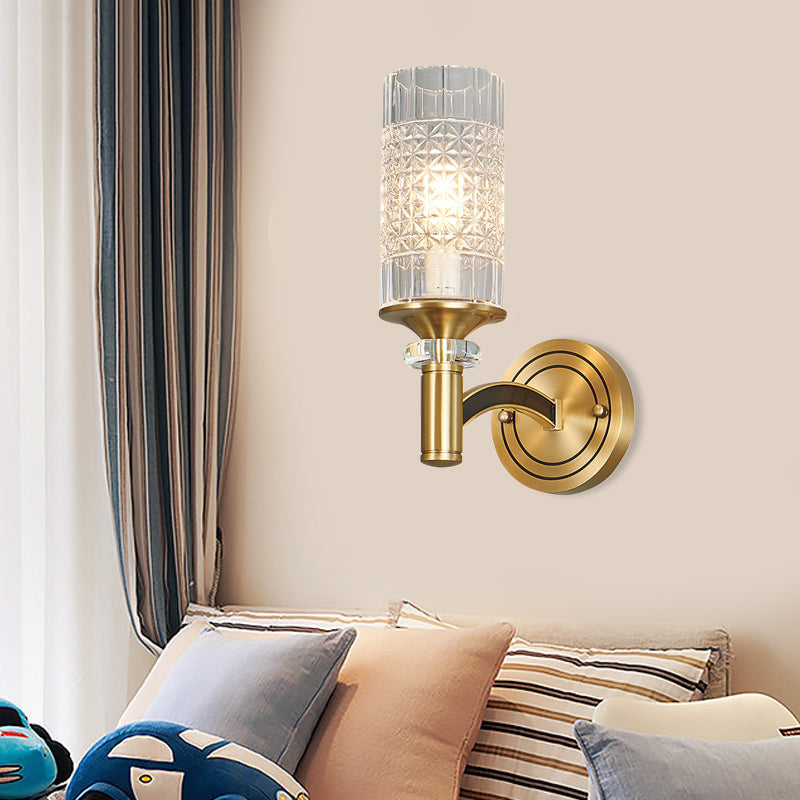 Frendorf | 1/2-Kopf Gitter Crystal Wandlicht Retro Messing Zylindrische Wohnzimmer Wandleuchte Beleuchtung